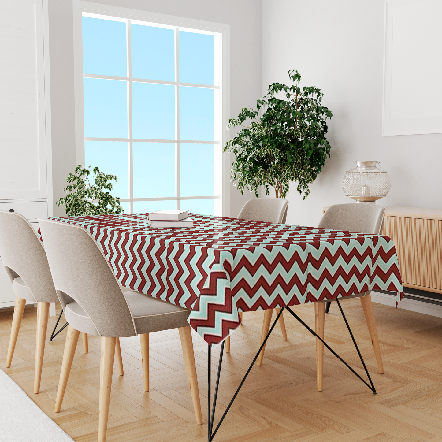 Toalha de Mesa Impermeável Chevron Vermelho 1,45mx2,2m