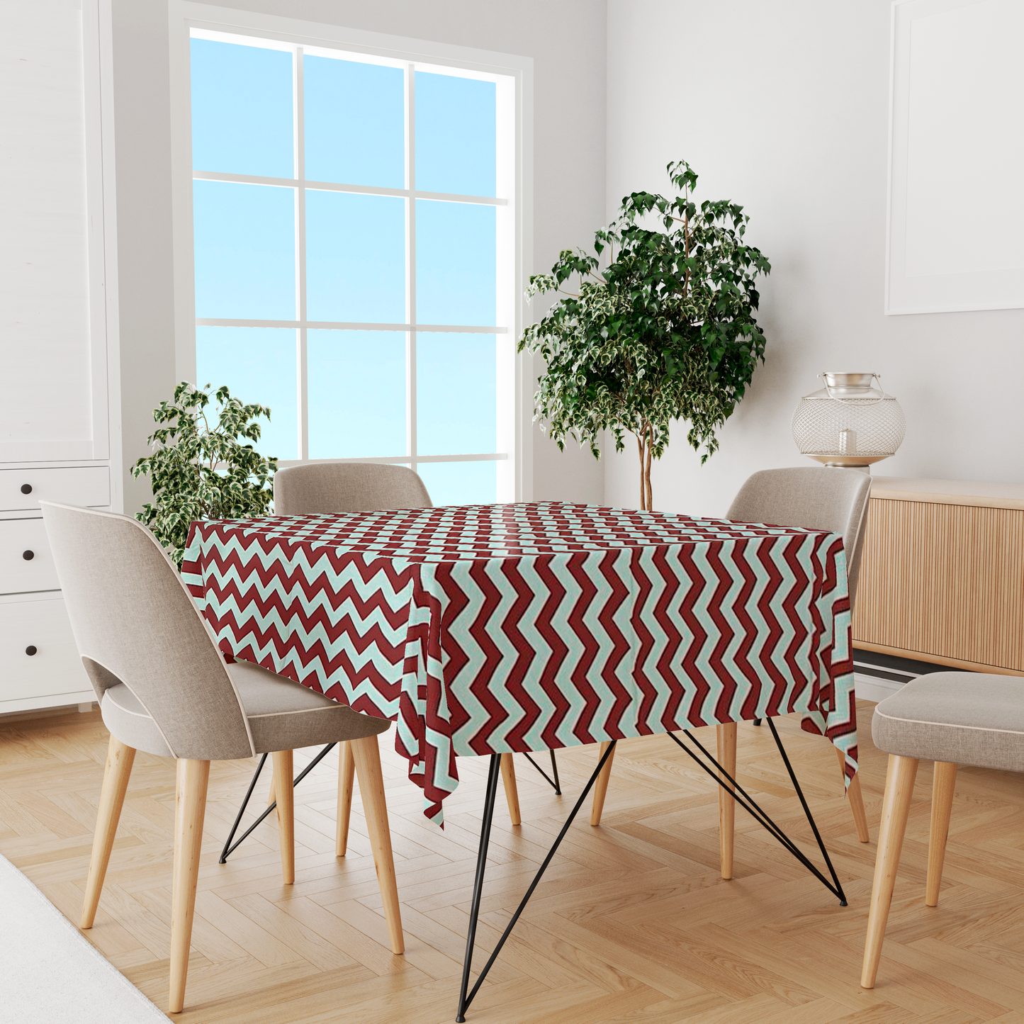 Toalha de Mesa Impermeável Chevron Vermelho 1,45mx1,5m