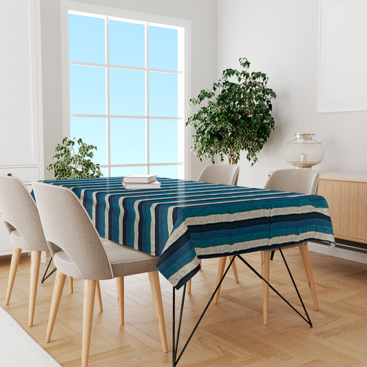 Toalha de Mesa Algodão Listrada Azul e Cinza 1,5mx2,2m