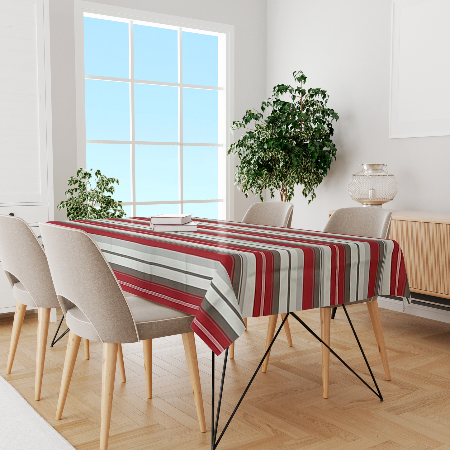 Toalha de Mesa Impermeável Listrada Vermelho e Marrom 1,45mx2,2m