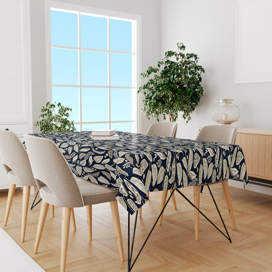 Toalha de Mesa Impermeável Folhas Azul 1,45mx2,2m