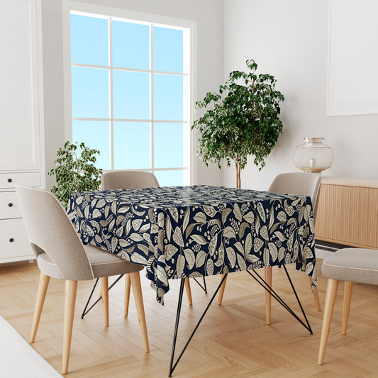 Toalha de Mesa Impermeável Folhas Azul 1,45mx1,5m