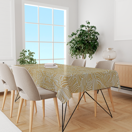 Toalha de Mesa Impermeável Folhas Costela de Adão Amarela 1,45mx2,2m