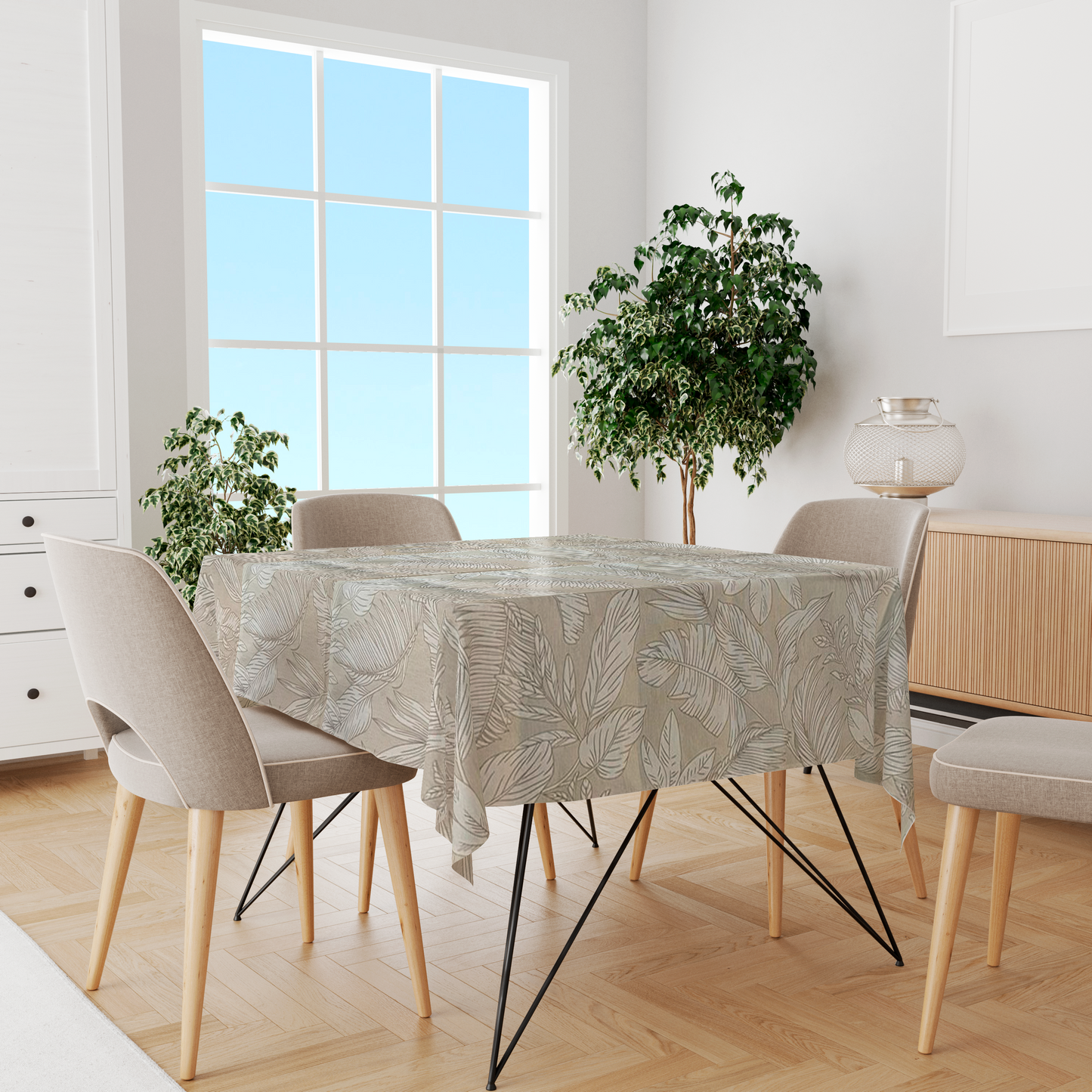 Toalha de Mesa Impermeável Folhas Bege Claro 1,45mx1,5m