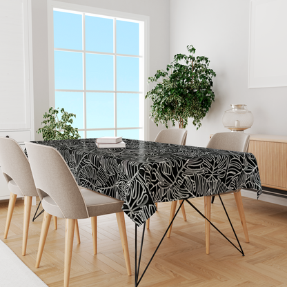 Toalha de Mesa Impermeável Folhas Costela de Adão Preta 1,45mx2,2m