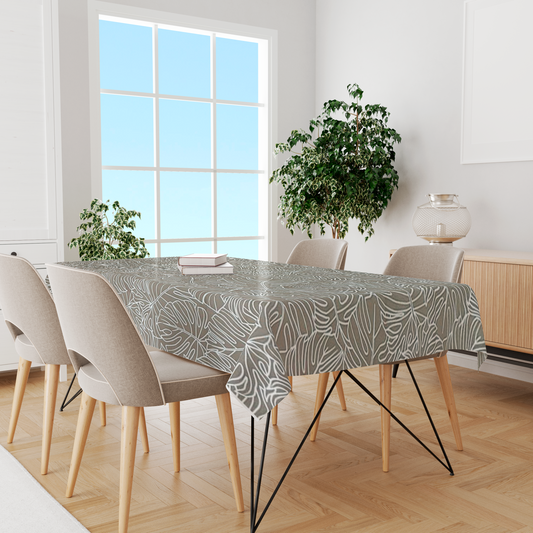 Toalha de Mesa Impermeável Folhas Costela de Adão Bege 1,45mx2,2m