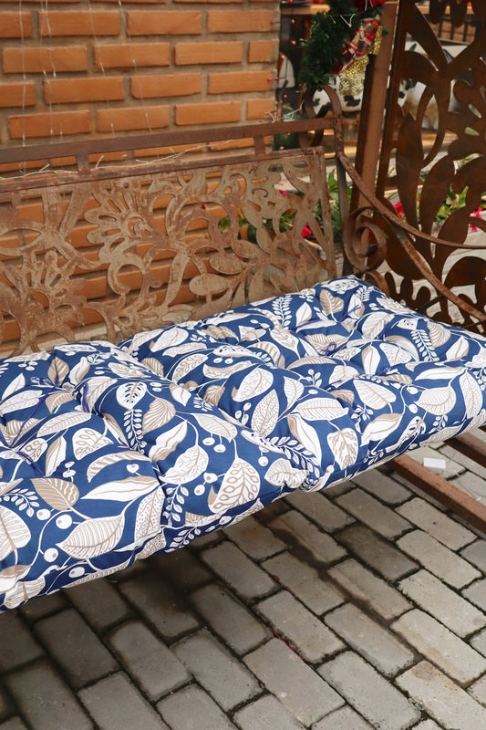 Almofada Futon Dupla Impermeável 1,10x0,50m Floral Azul