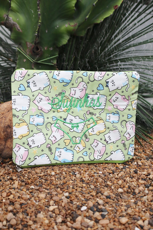 Necessaire Porta Calcinha Limpinha Sujinha Gatinhos Verde