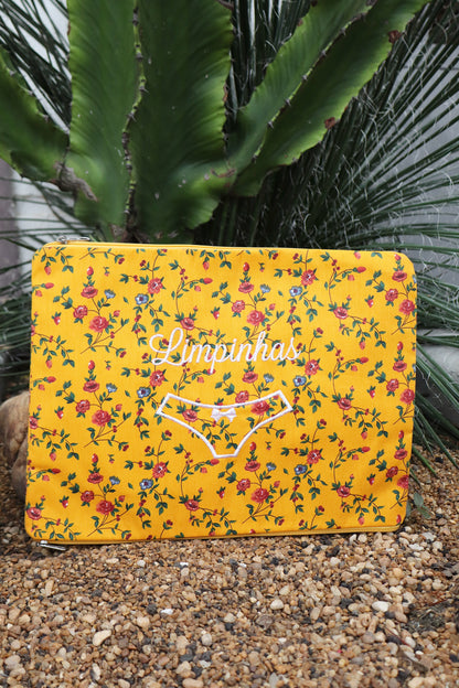 Necessaire Porta Calcinha Limpinha Sujinha Florzinhas Amarelo