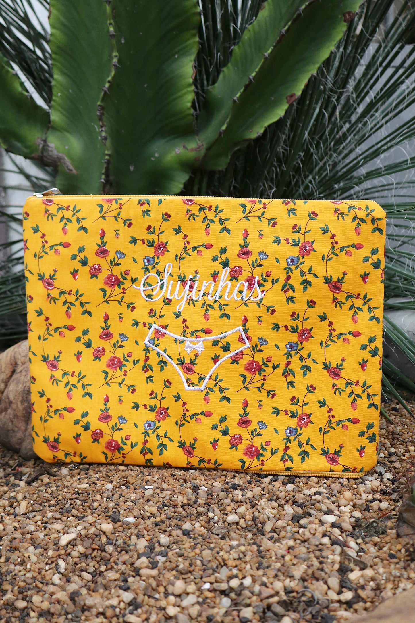 Necessaire Porta Calcinha Limpinha Sujinha Florzinhas Amarelo