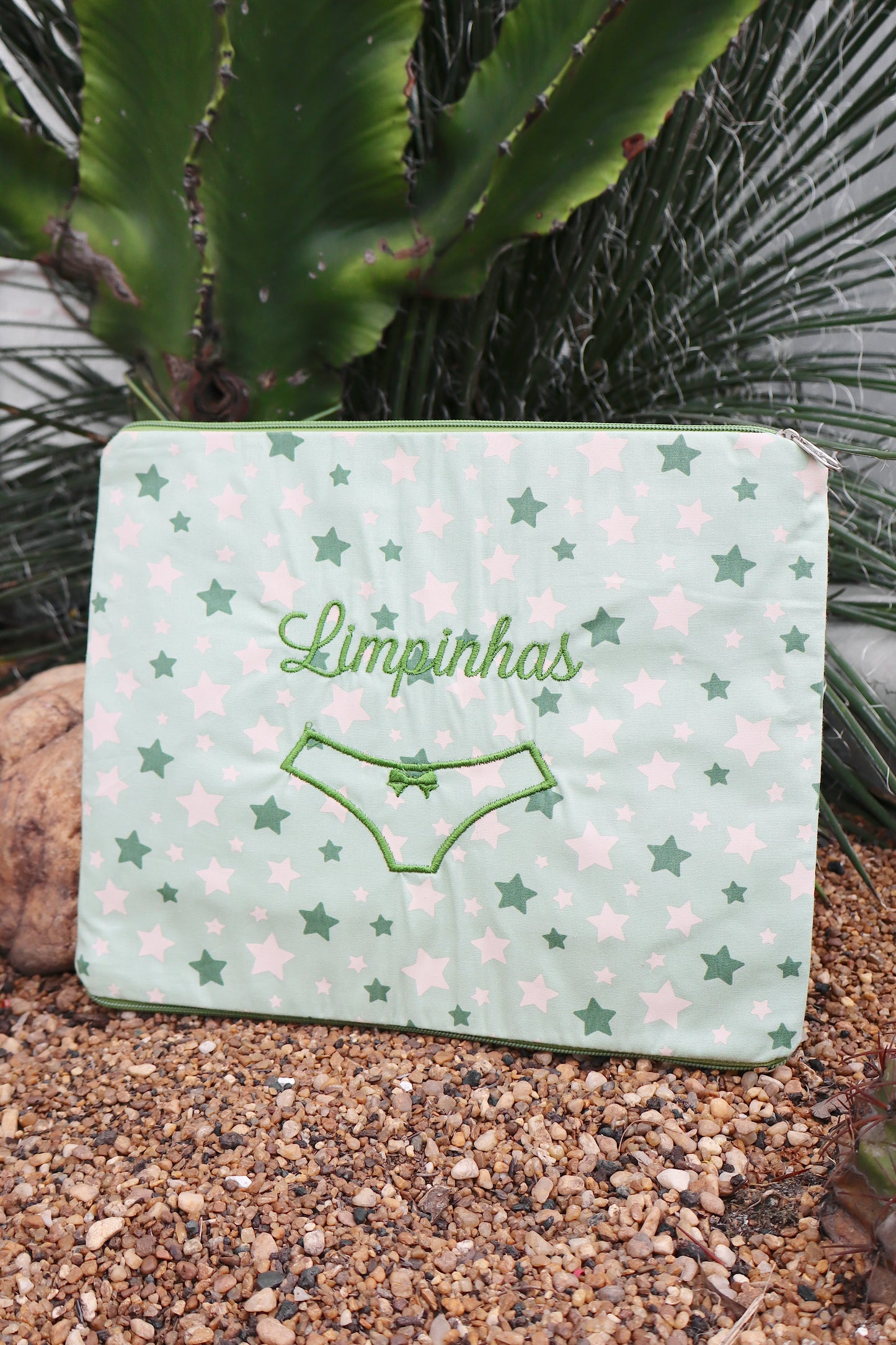 Necessaire Porta Calcinha Limpinha Sujinha Estrelas Verde