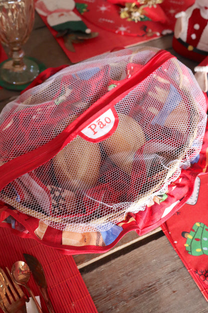 Cesta Porta Pão Bambu com Zíper Natal Vermelha Laço