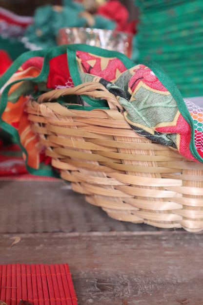 Cesta Porta Pão Bambu com Zíper Natal Vermelha e Verde