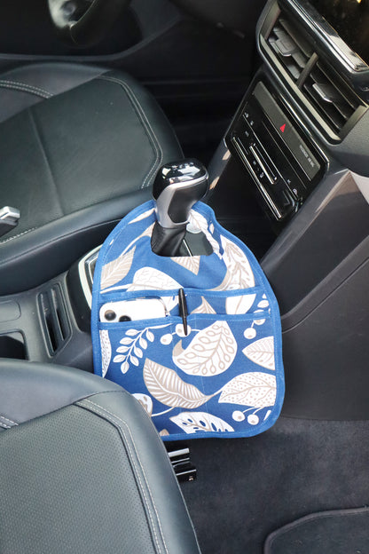 Lixeira para Carro de Tecido com Bolsos Folhas Azul