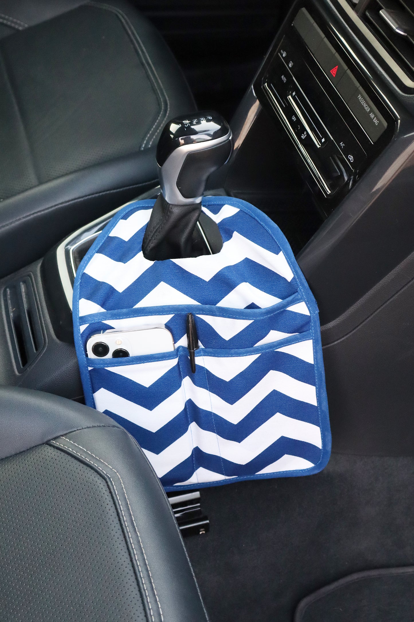 Lixeira para Carro de Tecido com Bolsos Chevron Azul