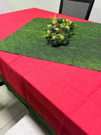 Toalha de Mesa com Barra Natal Geométrico Verde 1,4mx3,0m + Composê