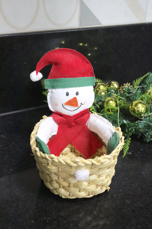 Cachepô Cesta de Boneco de Neve de Natal em Palha