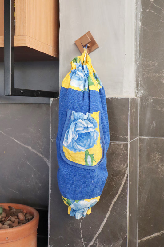 Puxa Saco Bolso Azul com Chita Amarela