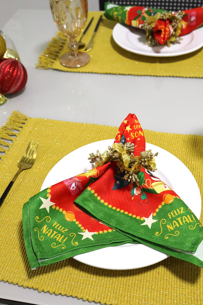 Guardanapo Natal de Tecido Verde e Vermelho