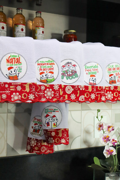 Kit 7 Panos de Prato Decorados - Semaninha Natal Flork Vermelho