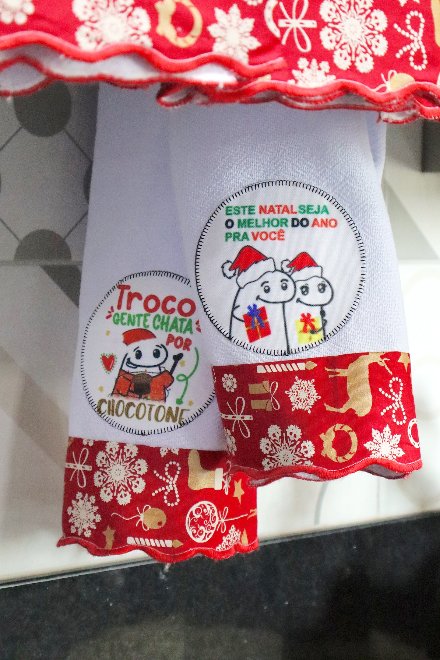 Kit 7 Panos de Prato Decorados - Semaninha Natal Flork Vermelho