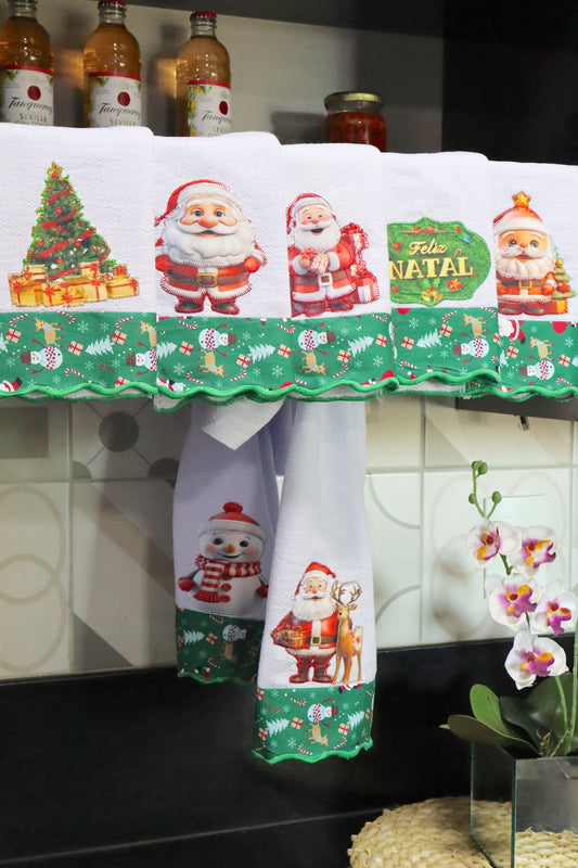 Kit 7 Panos de Prato Decorados - Semaninha Natal Verde