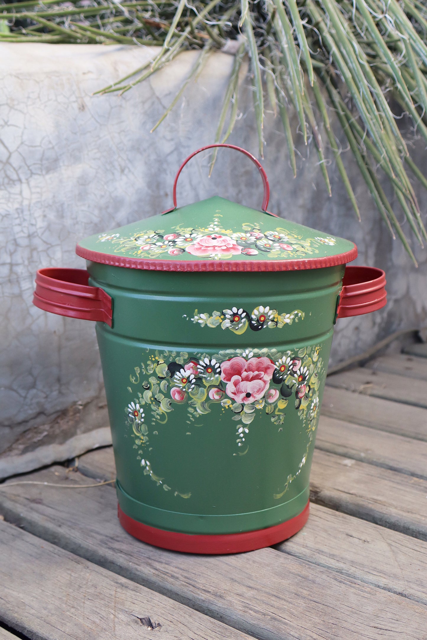 Lixeira Pintada Floral P Verde