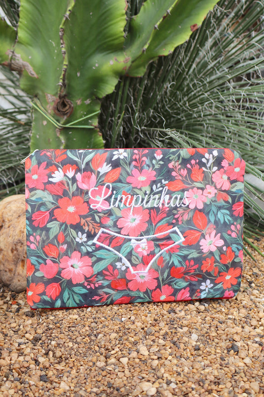 Necessaire Porta Calcinha Limpinha Sujinha Flores Coloridas