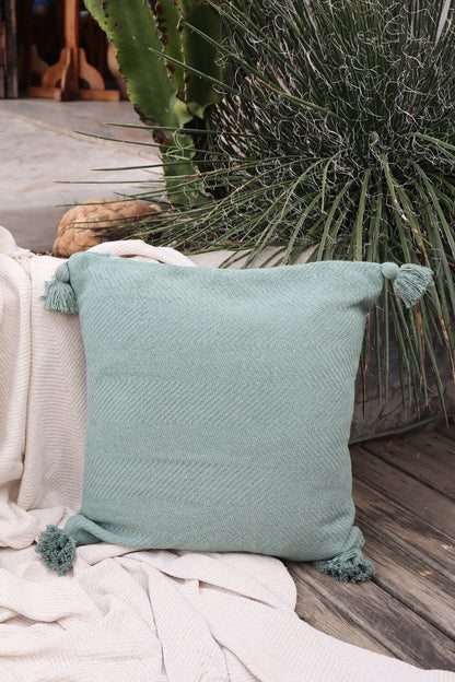 Capa de Almofada Boho com Pompom Lisa Verde Menta