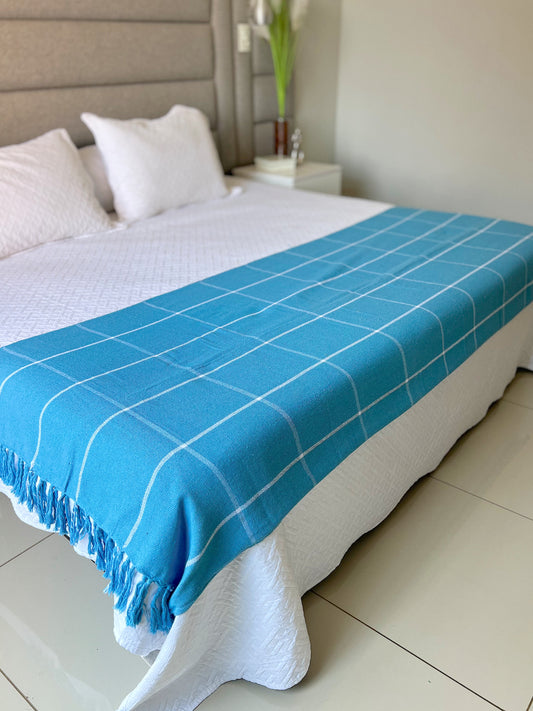 Peseira para Cama Algodão Grid Azul 1,80x2,20m