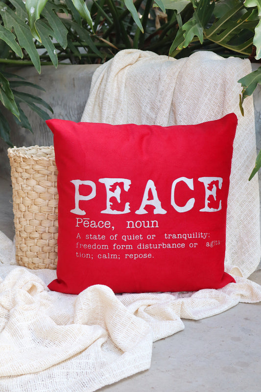 Capa de Almofada Suede Estampada Peace Vermelha 45x45cm