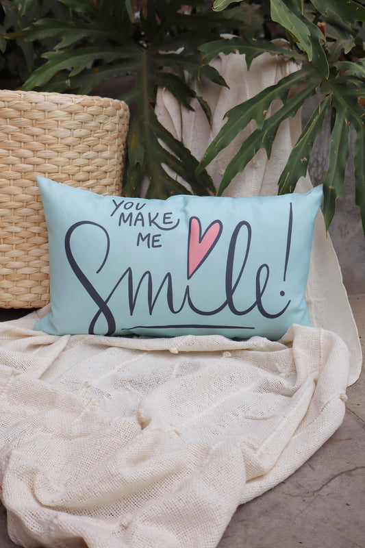 Capa de Almofada Sarja Baguete "You Make me Smile" 30x50cm