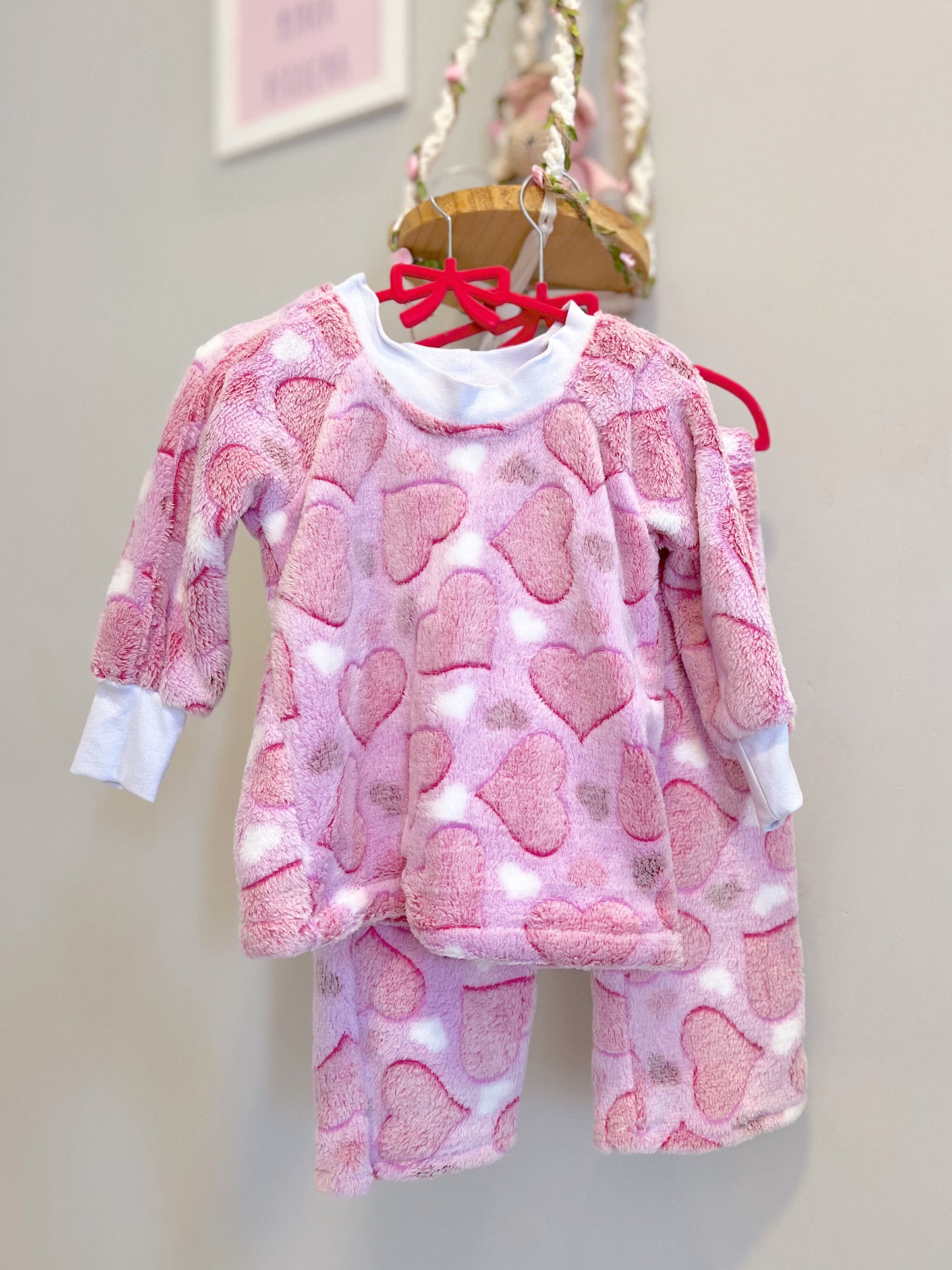 Pijama Infantil Fleece Coração Rosa