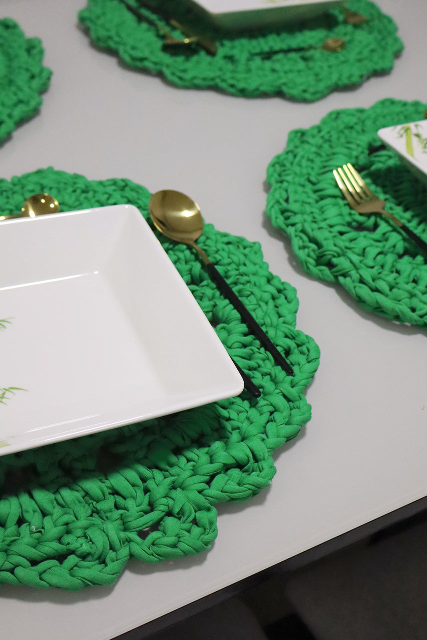 Sousplat de Crochê em Malha Verde Kit com 6