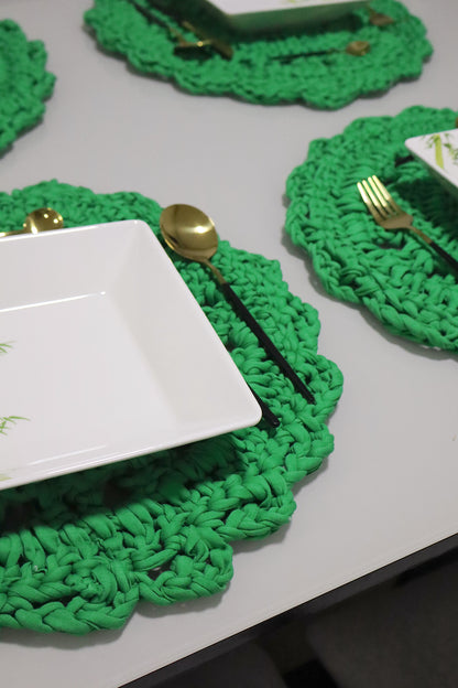 Sousplat de Crochê em Malha Verde Kit com 6