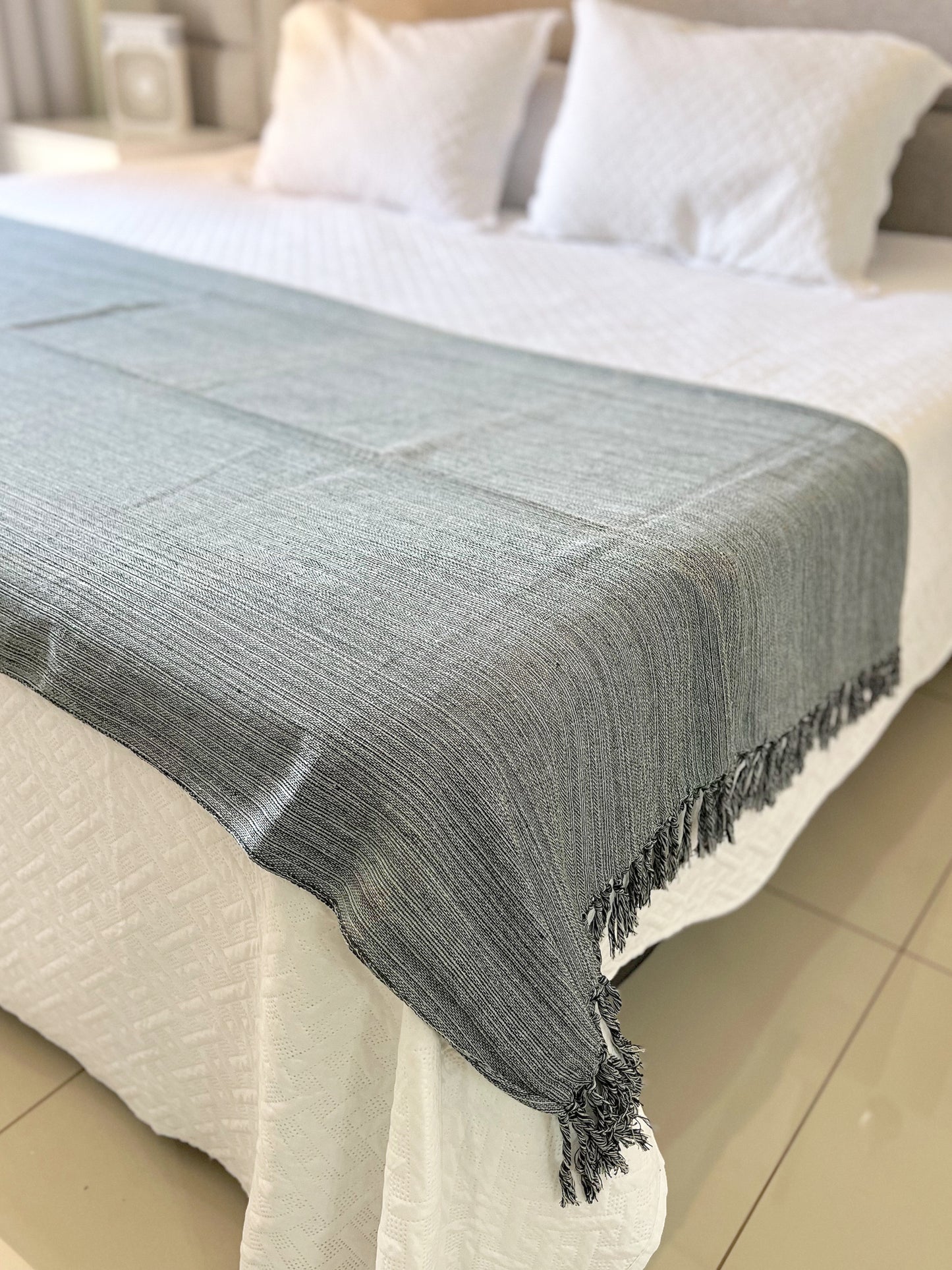 Peseira para Cama Algodão Mesclada Cinza 1,80x2,20m