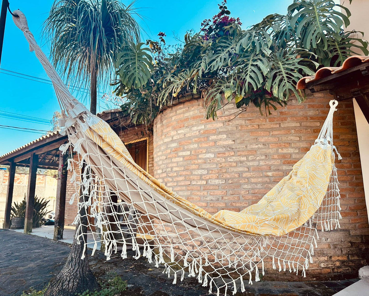 Rede de Algodão Forrada com Belize Semi Impermeável - Folhas Amarela