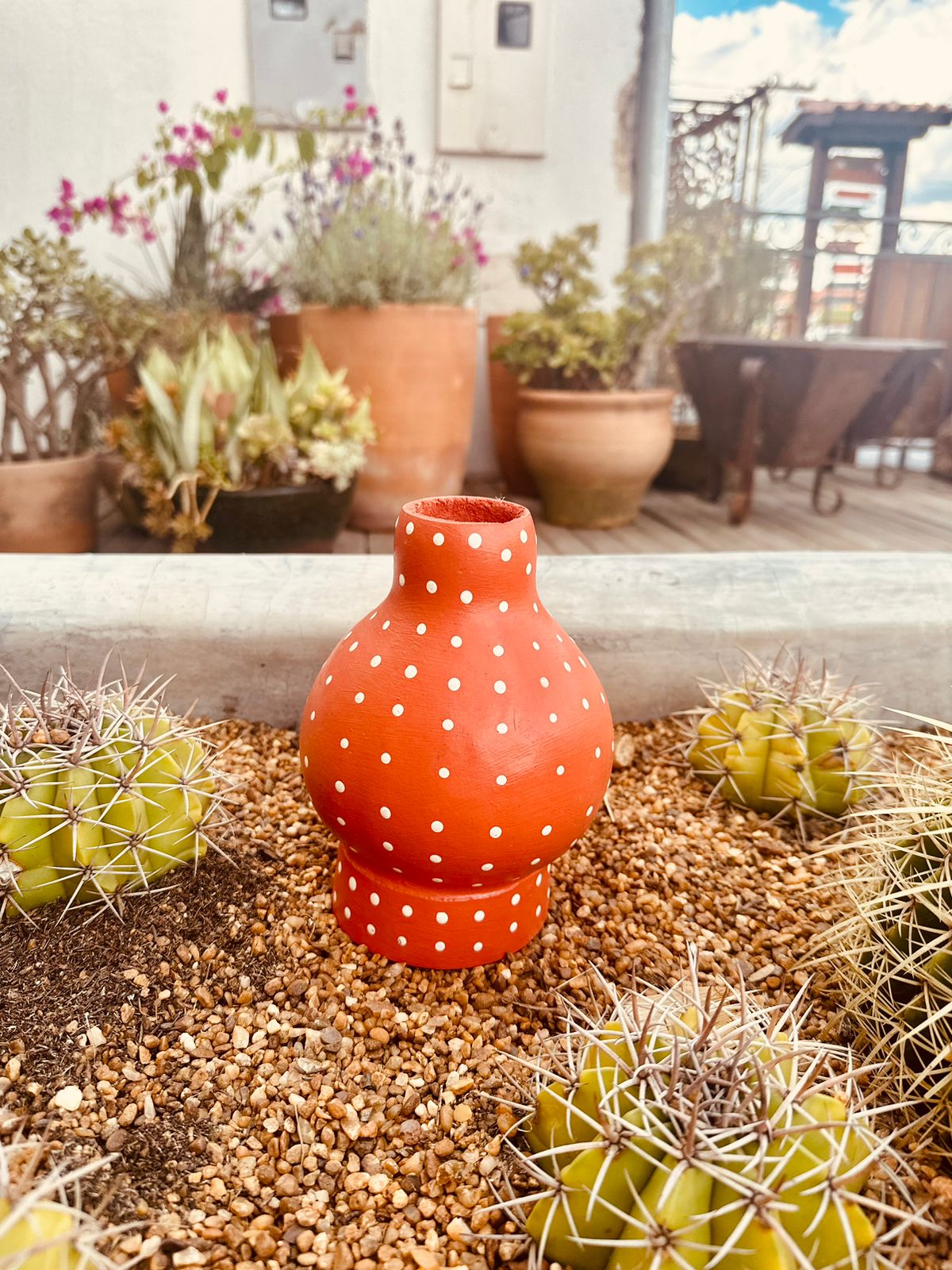 Vaso em Cabaça Laranja de Bolinhas