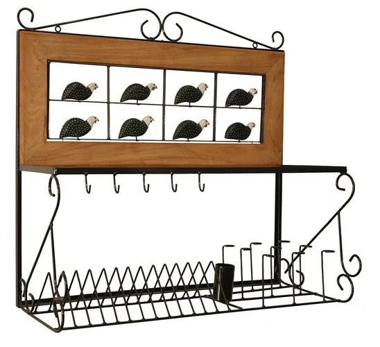 Paneleiro Rústico Escorredor Louças De Ferro E Madeira 80 Cm Galinha d'Angola