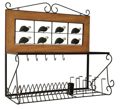 Paneleiro Rústico Escorredor Louças De Ferro E Madeira 80 Cm Galinha d'Angola