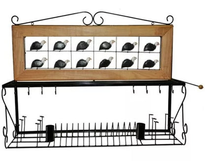 Paneleiro Rústico Escorredor Louças De Ferro E Madeira 100 Cm Galinha d'Angola