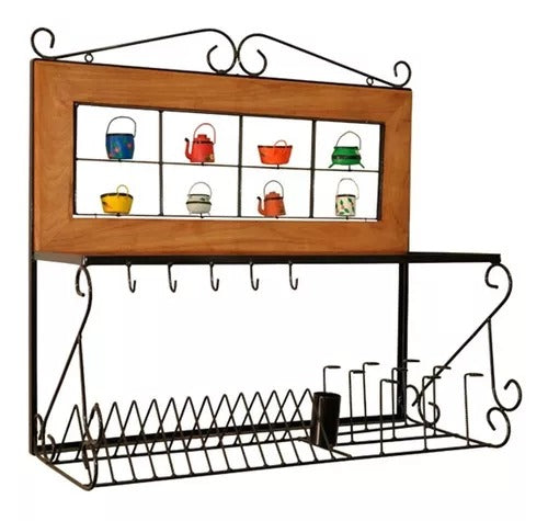 Paneleiro Rústico Escorredor Louças De Ferro E Madeira 80 Cm Panelinhas