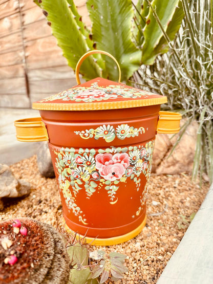 Lixeira Pintada Floral P Terracota