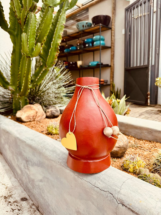 Vaso em Cabaça com Cordinha de Coração Terracota