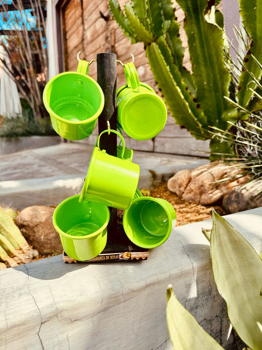 Suporte de Caneca Lembrança de Minas + 6 Canecas Verde Limão