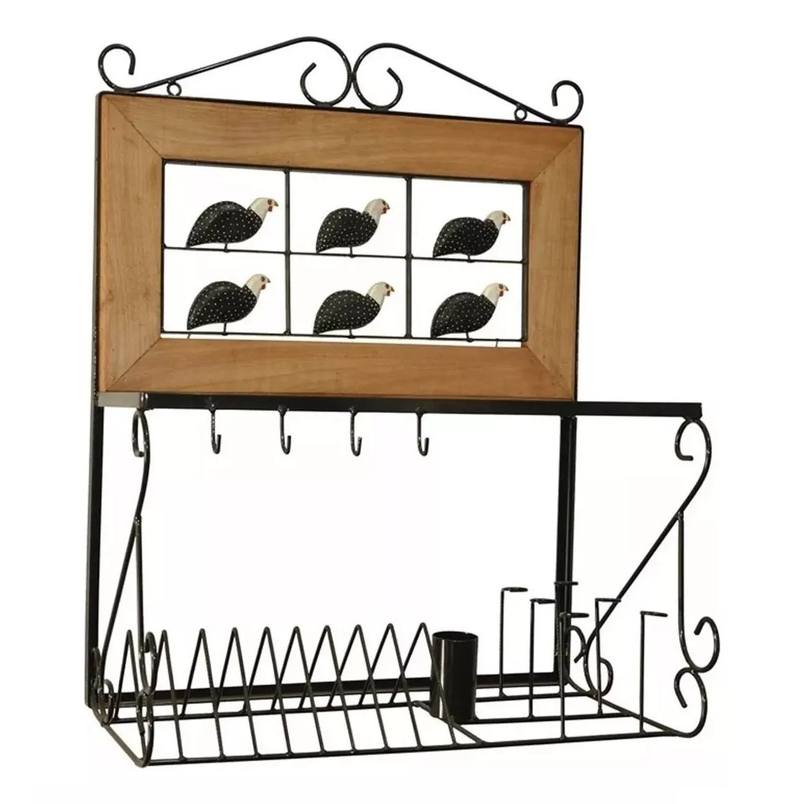 Paneleiro Rústico Escorredor Louças De Ferro E Madeira 60 Cm Galinha d'Angola