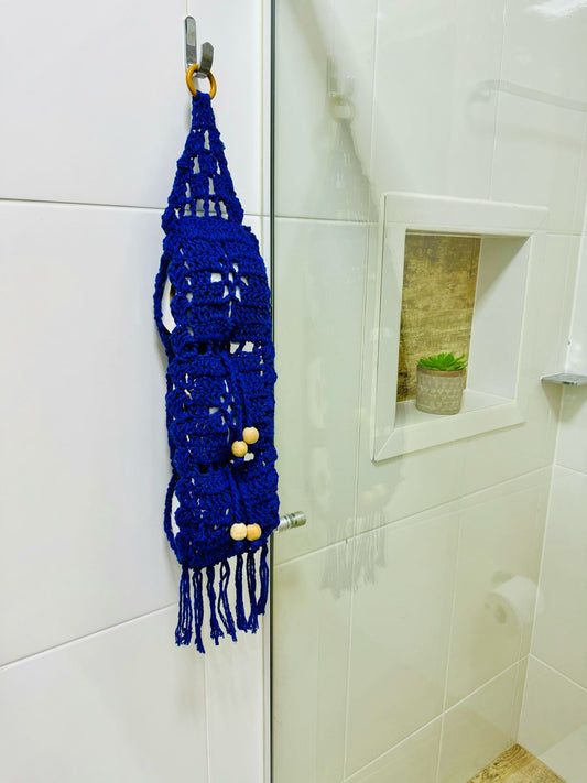 Porta Papel Higiênico em Crochê Azul