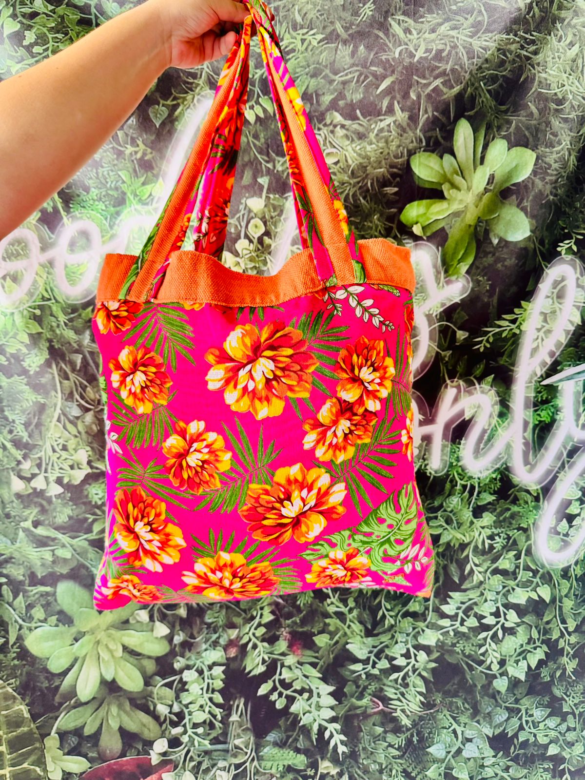 Bolsa de Chita Forrada Rosa/Laranja