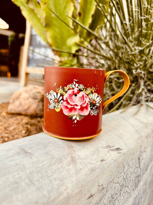 Caneca Pintada Floral Terracota