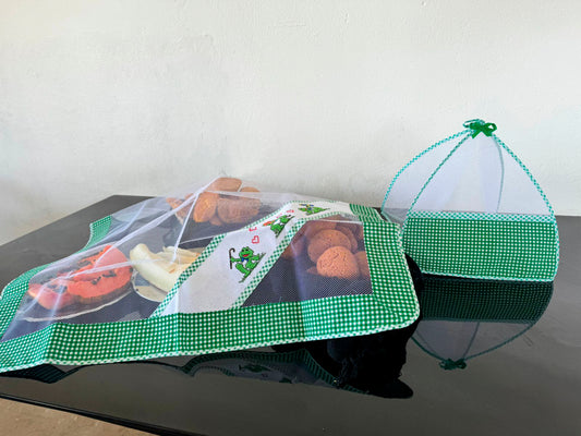 Kit Tule Cobre Alimentos 72x72cm + Cobre Bolo 30x30cm Xadrez Verde